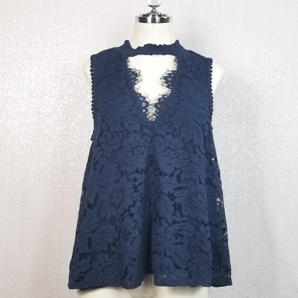 Clover & Scout Lace Fringe Choker Blouse sz M